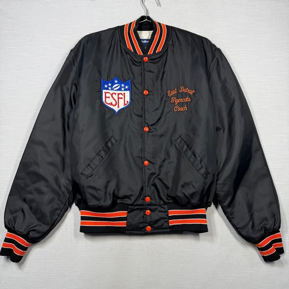 Holloway Bomber Snap Jacket Large Black Orange Football ESFL Coach Detroit